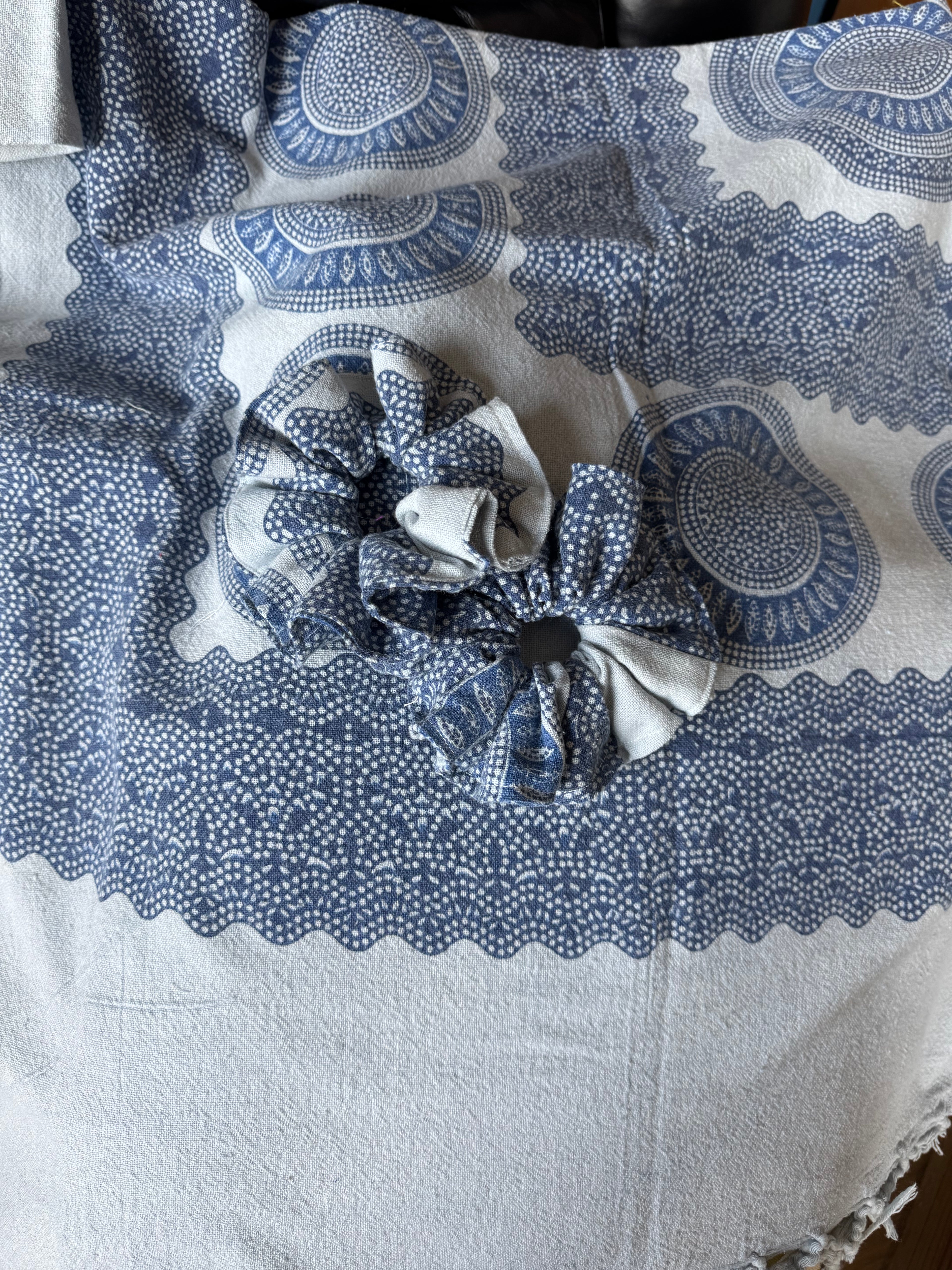 Vintage Blue Cotton Scrunchie