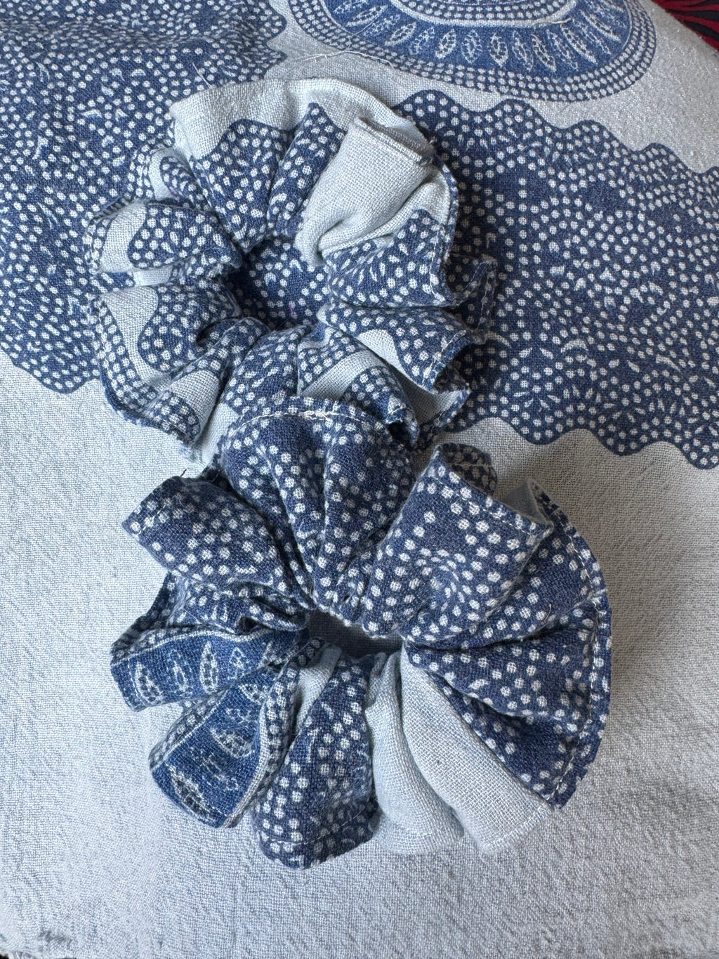 Vintage Blue Cotton Scrunchie